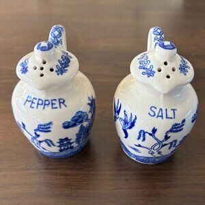 Vintage Porcelain Cobalt Blue & White Salt & Pepper Shakers